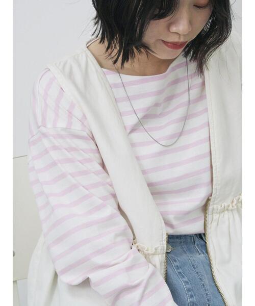 Samansa Mos2 blue（サマンサモスモスブルー）の「ボーダーロンT（Tシャツ/カットソー・レディース・シルバーグレー/ピンク/グリーン/ブルー/オフホワイト・F）」の13枚目の写真