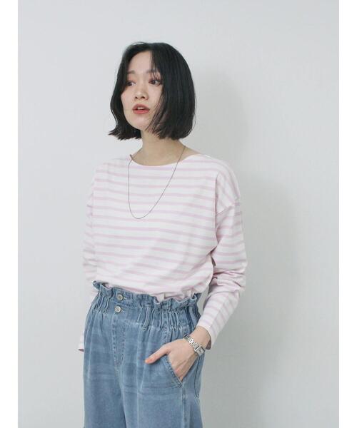 Samansa Mos2 blue（サマンサモスモスブルー）の「ボーダーロンT（Tシャツ/カットソー・レディース・シルバーグレー/ピンク/グリーン/ブルー/オフホワイト・F）」の16枚目の写真