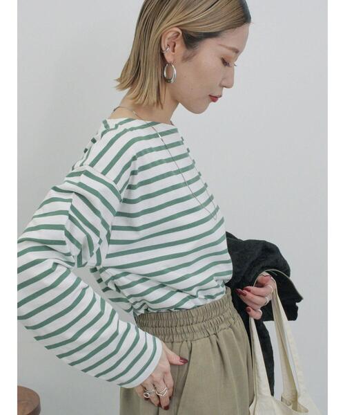 Samansa Mos2 blue（サマンサモスモスブルー）の「ボーダーロンT（Tシャツ/カットソー・レディース・シルバーグレー/ピンク/グリーン/ブルー/オフホワイト・F）」の18枚目の写真