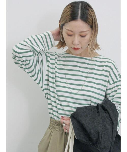 Samansa Mos2 blue（サマンサモスモスブルー）の「ボーダーロンT（Tシャツ/カットソー・レディース・シルバーグレー/ピンク/グリーン/ブルー/オフホワイト・F）」の19枚目の写真