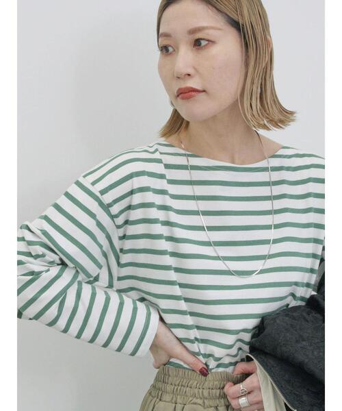 Samansa Mos2 blue（サマンサモスモスブルー）の「ボーダーロンT（Tシャツ/カットソー・レディース・シルバーグレー/ピンク/グリーン/ブルー/オフホワイト・F）」の20枚目の写真