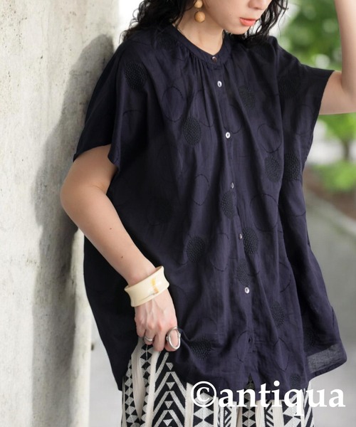 antiqua(アンティカ)の「ドット 刺繍 インド綿 シャツ(シャツ/ブラウス・レディース・ブラック/ホワイト・ONESIZE)」の4枚目の写真