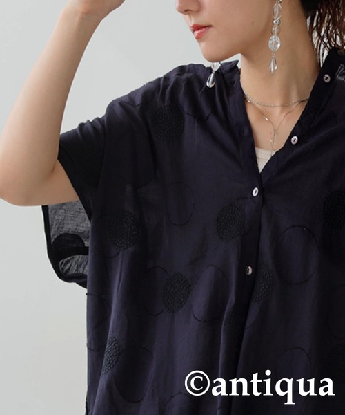 antiqua(アンティカ)の「ドット 刺繍 インド綿 シャツ(シャツ/ブラウス・レディース・ブラック/ホワイト・ONESIZE)」の7枚目の写真