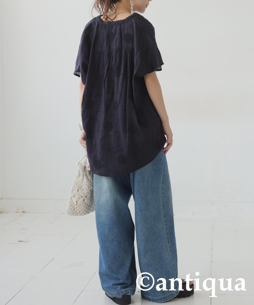 antiqua(アンティカ)の「ドット 刺繍 インド綿 シャツ(シャツ/ブラウス・レディース・ブラック/ホワイト・ONESIZE)」の8枚目の写真