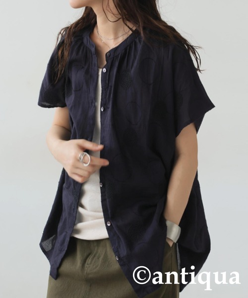 antiqua(アンティカ)の「ドット 刺繍 インド綿 シャツ(シャツ/ブラウス・レディース・ブラック/ホワイト・ONESIZE)」の10枚目の写真