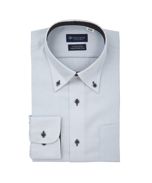 TOKYO SHIRTS(トウキョウシャツ)の「超形態安定ノーアイロン ボタンダウン 長袖ビジネスワイシャツ(ビジネスシャツ・メンズ・グレー・首回り39cm-裄丈80cm/首回り39cm-裄丈84cm/首回り41cm-裄丈82cm/首回り41cm-裄丈86cm/首回り43cm-裄丈86cm/首回り43cm-裄丈82cm/首回り42cm-裄丈86cm/首回り42cm-裄丈82cm/首回り37cm-裄丈80cm/首回り37cm-裄丈84cm)」の1枚目の写真