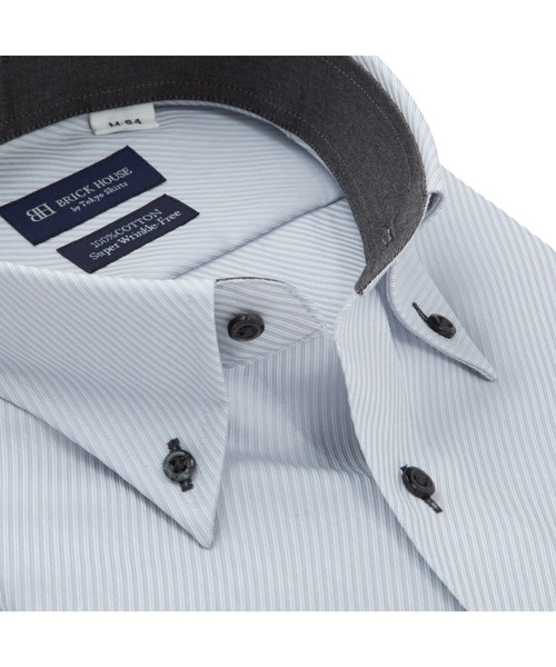 TOKYO SHIRTS(トウキョウシャツ)の「超形態安定ノーアイロン ボタンダウン 長袖ビジネスワイシャツ(ビジネスシャツ・メンズ・グレー・首回り39cm-裄丈80cm/首回り39cm-裄丈84cm/首回り41cm-裄丈82cm/首回り41cm-裄丈86cm/首回り43cm-裄丈86cm/首回り43cm-裄丈82cm/首回り42cm-裄丈86cm/首回り42cm-裄丈82cm/首回り37cm-裄丈80cm/首回り37cm-裄丈84cm)」の2枚目の写真