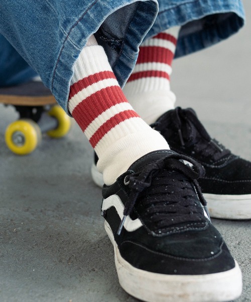decka Quality socks(デカクオリティソックス)の「decka 80's Skater Socks デカ スケーターソックス ショート リブ ラインソックス メンズ レディース(ソックス/靴下・レディース・ブラック/オリーブ/レッド/ネイビー/Navy/Olive/Red・M/L)」の7枚目の写真
