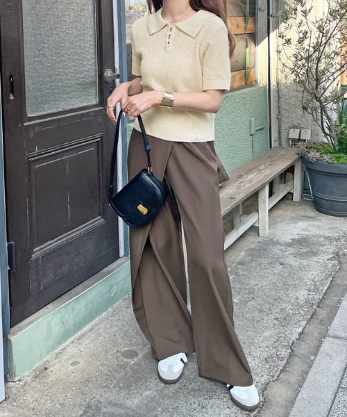 ABYS（アビス）の「【新色追加】半袖ニットポロシャツ（ニット/セーター・レディース・アイボリー/イエロー/ピンク/ネイビー/ブラウン・LARGE/MEDIUM）」の7枚目の写真