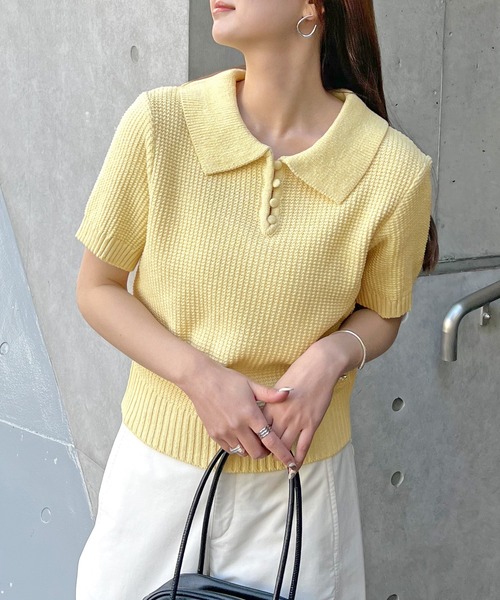 ABYS（アビス）の「【新色追加】半袖ニットポロシャツ（ニット/セーター・レディース・アイボリー/イエロー/ピンク/ネイビー/ブラウン・LARGE/MEDIUM）」の22枚目の写真