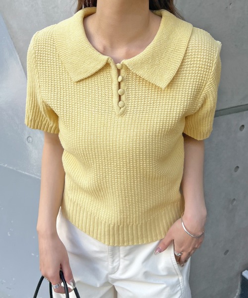 ABYS（アビス）の「【新色追加】半袖ニットポロシャツ（ニット/セーター・レディース・アイボリー/イエロー/ピンク/ネイビー/ブラウン・LARGE/MEDIUM）」の21枚目の写真