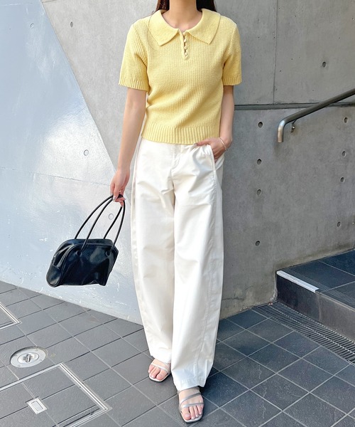 ABYS（アビス）の「【新色追加】半袖ニットポロシャツ（ニット/セーター・レディース・アイボリー/イエロー/ピンク/ネイビー/ブラウン・LARGE/MEDIUM）」の19枚目の写真