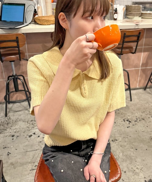 ABYS（アビス）の「【新色追加】半袖ニットポロシャツ（ニット/セーター・レディース・アイボリー/イエロー/ピンク/ネイビー/ブラウン・LARGE/MEDIUM）」の18枚目の写真