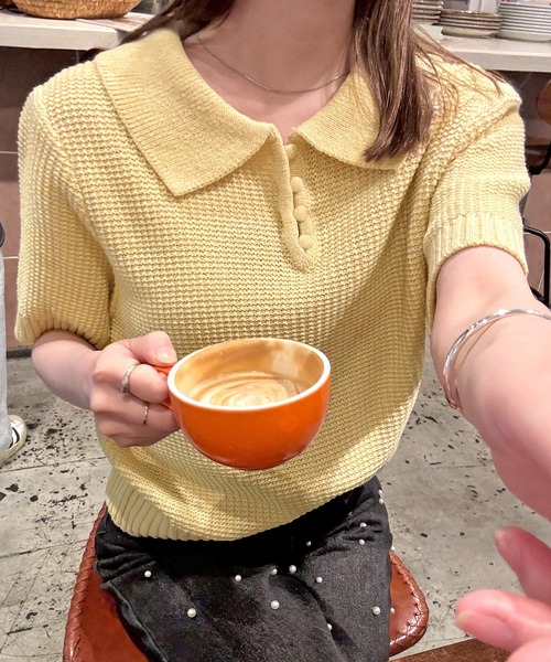 ABYS（アビス）の「【新色追加】半袖ニットポロシャツ（ニット/セーター・レディース・アイボリー/イエロー/ピンク/ネイビー/ブラウン・LARGE/MEDIUM）」の17枚目の写真