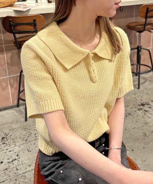 ABYS（アビス）の「【新色追加】半袖ニットポロシャツ（ニット/セーター・レディース・アイボリー/イエロー/ピンク/ネイビー/ブラウン・LARGE/MEDIUM）」の16枚目の写真