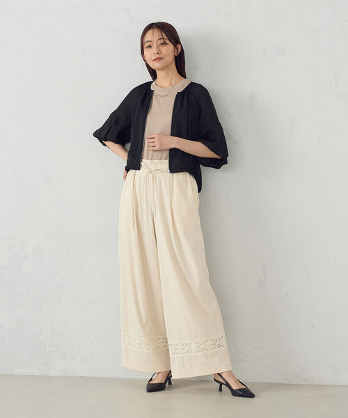 COMME CA ISM(コムサイズム)の「レーヨンナイロンヴィンテージ レース使いイージーパンツ(その他パンツ・レディース・チャコール/アイボリー・LARGE/MEDIUM)」の3枚目の写真