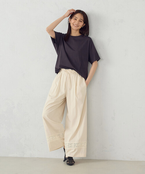 COMME CA ISM(コムサイズム)の「レーヨンナイロンヴィンテージ レース使いイージーパンツ(その他パンツ・レディース・チャコール/アイボリー・LARGE/MEDIUM)」の5枚目の写真
