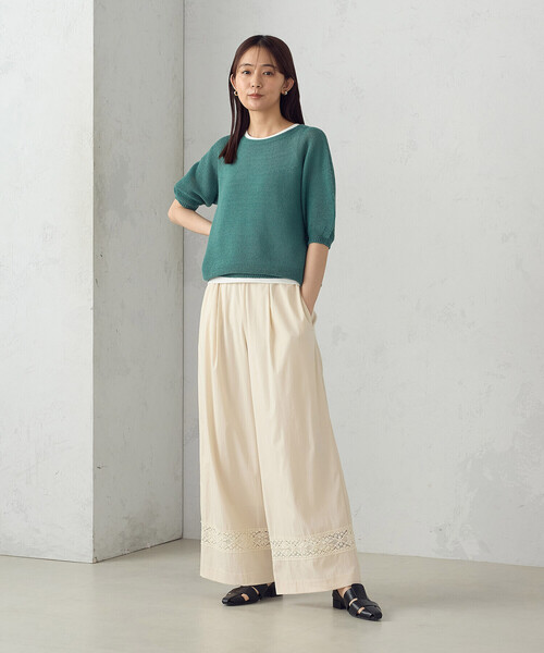 COMME CA ISM(コムサイズム)の「レーヨンナイロンヴィンテージ レース使いイージーパンツ(その他パンツ・レディース・チャコール/アイボリー・LARGE/MEDIUM)」の6枚目の写真