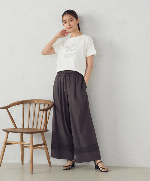 COMME CA ISM(コムサイズム)の「レーヨンナイロンヴィンテージ レース使いイージーパンツ(その他パンツ・レディース・チャコール/アイボリー・LARGE/MEDIUM)」の8枚目の写真