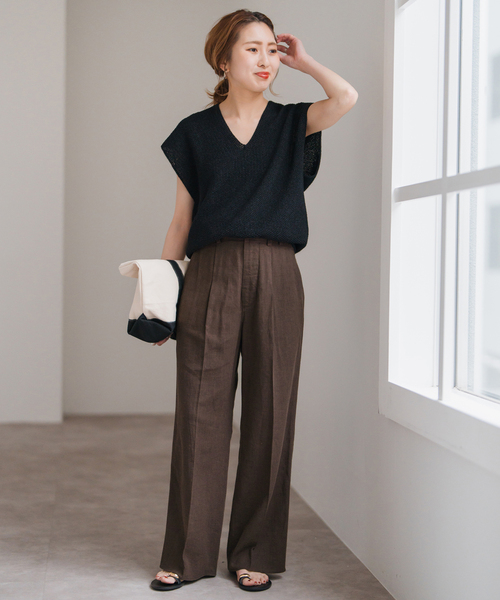 Spick and Span ハイブリッドラミー1タックパンツ ブラウン 34 Spick & Span（スピックアンドスパン）の「ハイブリッドラミー1