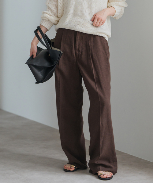 Spick and Span ハイブリッドラミー1タックパンツ ブラウン 34 スピック＆スパン Spick & Span ハイブリッドラミー1タック