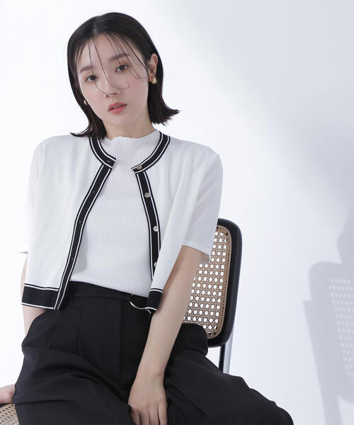 NATURAL BEAUTY BASIC(ナチュラルビューティーベーシック)の「◇ボトルネックバイカラーアンサンブル(カーディガン/ボレロ・レディース・ベージュ系その他/ブルー系その他6/ホワイト系その他・FREE)」の1枚目の写真