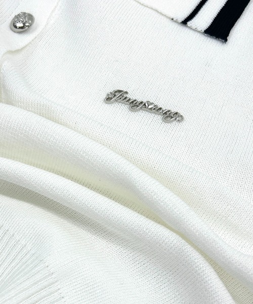 VIBGYOR（ヴィブジョー）の「配色ライン襟ニットポロシャツ 半袖／韓国ガーリー Y2K風トップス(CZ)（カーディガン/ボレロ・レディース・ブラック/アイボリー・FREE）」の13枚目の写真