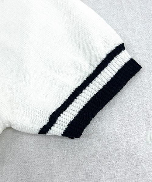 VIBGYOR（ヴィブジョー）の「配色ライン襟ニットポロシャツ 半袖／韓国ガーリー Y2K風トップス(CZ)（カーディガン/ボレロ・レディース・ブラック/アイボリー・FREE）」の14枚目の写真