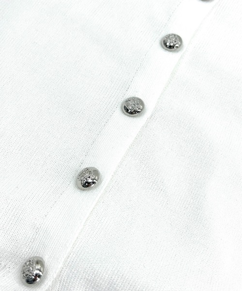 VIBGYOR（ヴィブジョー）の「配色ライン襟ニットポロシャツ 半袖／韓国ガーリー Y2K風トップス(CZ)（カーディガン/ボレロ・レディース・ブラック/アイボリー・FREE）」の15枚目の写真