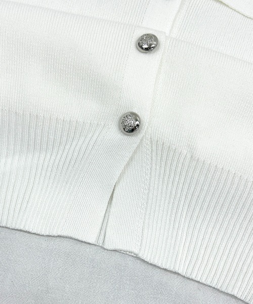 セール】【lulufa】配色ライン襟ニットポロシャツ 半袖／韓国ガーリー