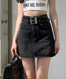 Teem Store（チームストア）の「【ベルト付き】ダブルウエスト デニムミニスカート（スカート）」