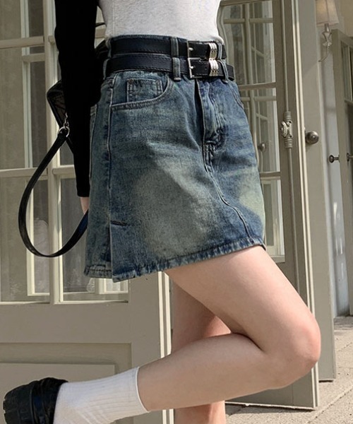 Teem Store(チームストア)の「【ベルト付き】ダブルウエスト デニムミニスカート(スカート・レディース・ブルー/ブラック・M/L)」の22枚目の写真
