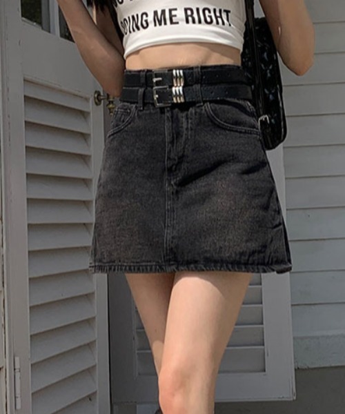 Teem Store(チームストア)の「【ベルト付き】ダブルウエスト デニムミニスカート(スカート・レディース・ブルー/ブラック・M/L)」の18枚目の写真