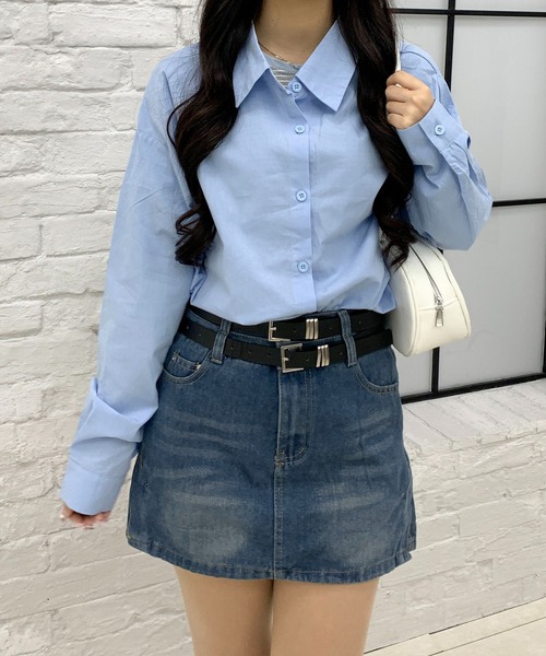 Teem Store(チームストア)の「【ベルト付き】ダブルウエスト デニムミニスカート(スカート・レディース・ブルー/ブラック・M/L)」の8枚目の写真