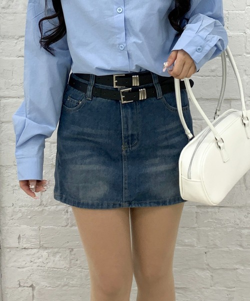 Teem Store(チームストア)の「【ベルト付き】ダブルウエスト デニムミニスカート(スカート・レディース・ブルー/ブラック・M/L)」の12枚目の写真