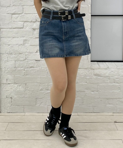 Teem Store(チームストア)の「【ベルト付き】ダブルウエスト デニムミニスカート(スカート・レディース・ブルー/ブラック・M/L)」の13枚目の写真