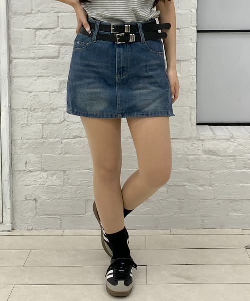 Teem Store(チームストア)の「【ベルト付き】ダブルウエスト デニムミニスカート(スカート・レディース・ブルー/ブラック・M/L)」の14枚目の写真