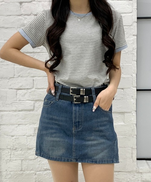 Teem Store(チームストア)の「【ベルト付き】ダブルウエスト デニムミニスカート(スカート・レディース・ブルー/ブラック・M/L)」の15枚目の写真