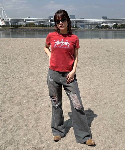 sedacle girl（セダクルガール）の「スカルプリント加工T（Tシャツ/カットソー・レディース・ボルドー/ブラック・SMALL/MEDIUM）」の19枚目の写真