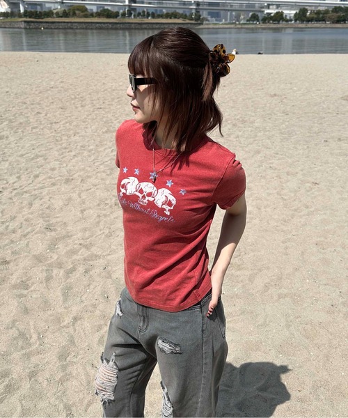 sedacle girl（セダクルガール）の「スカルプリント加工T（Tシャツ/カットソー・レディース・ボルドー/ブラック・SMALL/MEDIUM）」の15枚目の写真
