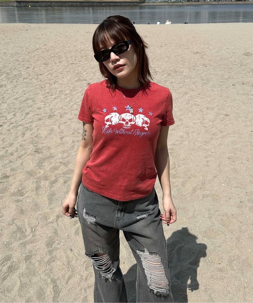sedacle girl（セダクルガール）の「スカルプリント加工T（Tシャツ/カットソー・レディース・ボルドー/ブラック・SMALL/MEDIUM）」の17枚目の写真