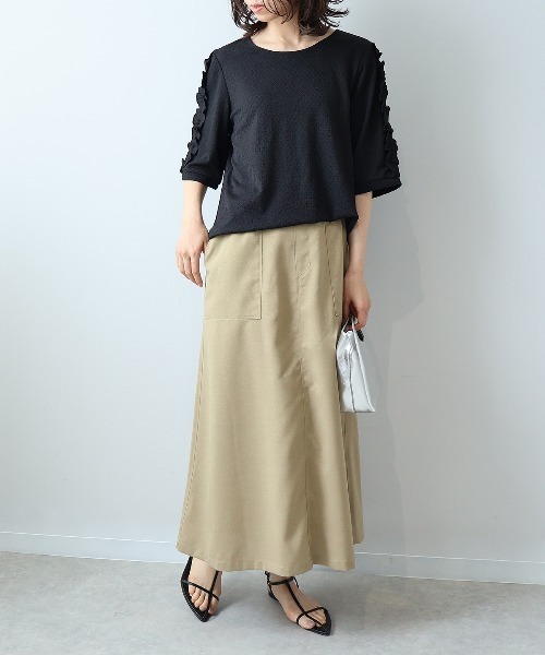 leswel（レスウェル）の「【L～5L 大きいサイズ】ジャガードニットフリルスリーブプルオーバー 6分袖 春夏（Tシャツ/カットソー・レディース・ブラック/ブラウン/グリーン・5L/3L/LL/4L/L）」の13枚目の写真