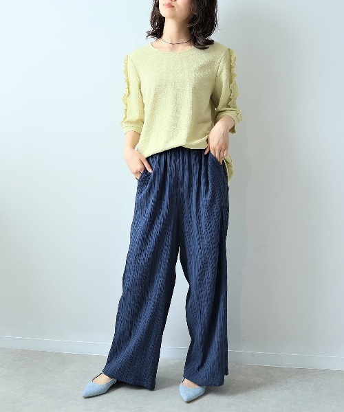 leswel（レスウェル）の「【L～5L 大きいサイズ】ジャガードニットフリルスリーブプルオーバー 6分袖 春夏（Tシャツ/カットソー・レディース・ブラック/ブラウン/グリーン・5L/3L/LL/4L/L）」の15枚目の写真