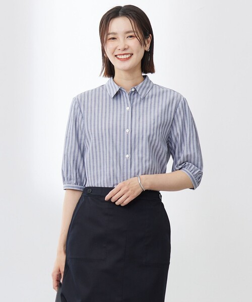 J.PRESS Ladies(J.プレス レディス)の「【洗える】BEZ 空羽ストライプ シャツ ブラウス(シャツ/ブラウス・レディース・ネイビー系1/ピーコックグリーン系1/ホワイト系1/ピンク系1・XS)」の3枚目の写真