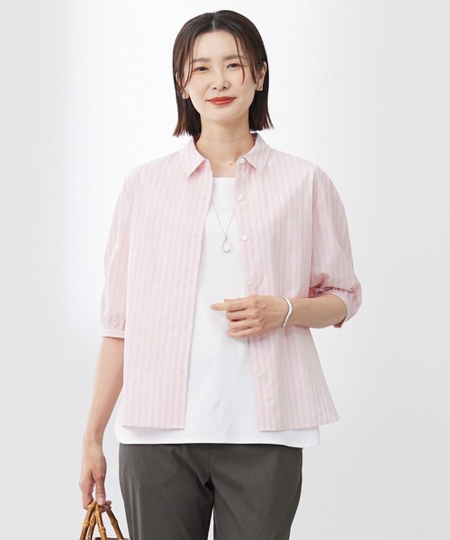 J.PRESS Ladies(J.プレス レディス)の「【洗える】BEZ 空羽ストライプ シャツ ブラウス(シャツ/ブラウス・レディース・ネイビー系1/ピーコックグリーン系1/ホワイト系1/ピンク系1・XS)」の4枚目の写真
