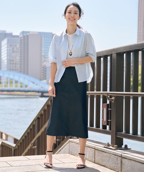 J.PRESS Ladies(J.プレス レディス)の「【洗える】BEZ 空羽ストライプ シャツ ブラウス(シャツ/ブラウス・レディース・ネイビー系1/ピーコックグリーン系1/ホワイト系1/ピンク系1・XS)」の5枚目の写真
