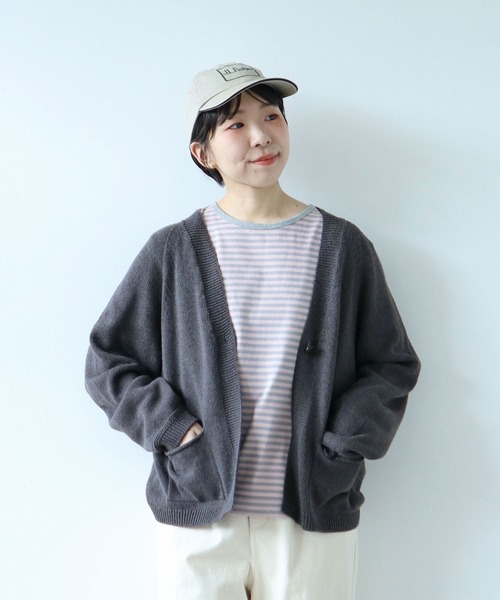 PAR ICI（パーリッシィ）の「シルクコットン ホールガーメントVネックカーディガン（カーディガン/ボレロ・レディース・レッド/ネイビー/グレー・FREE）」の2枚目の写真