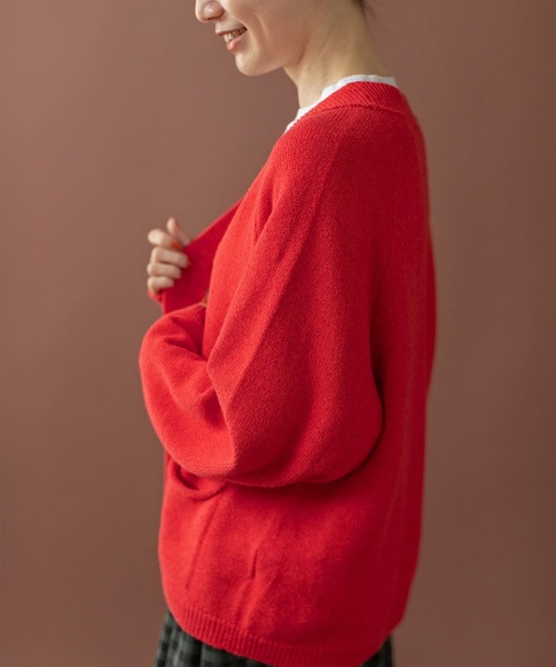 PAR ICI（パーリッシィ）の「シルクコットン ホールガーメントVネックカーディガン（カーディガン/ボレロ・レディース・レッド/ネイビー/グレー・FREE）」の4枚目の写真