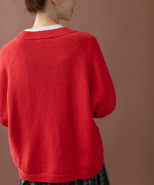 PAR ICI（パーリッシィ）の「シルクコットン ホールガーメントVネックカーディガン（カーディガン/ボレロ・レディース・レッド/ネイビー/グレー・FREE）」の5枚目の写真