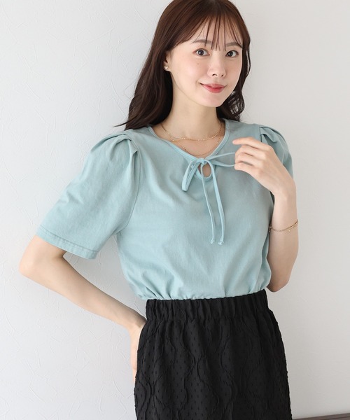 BLUEEAST（ブルーイースト）の「パイピングリボンタックTシャツ（Tシャツ/カットソー・レディース・アイボリー/ネイビー系/ブラック系/ブラック/ミント・MEDIUM）」の4枚目の写真